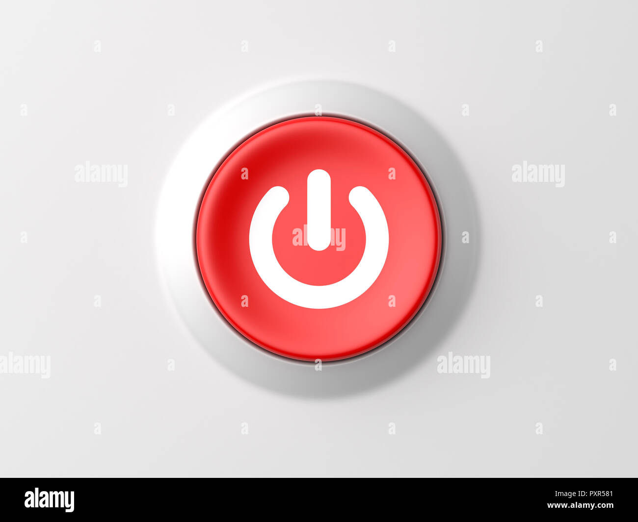 3d rendered front view of a red power button on a white background ...