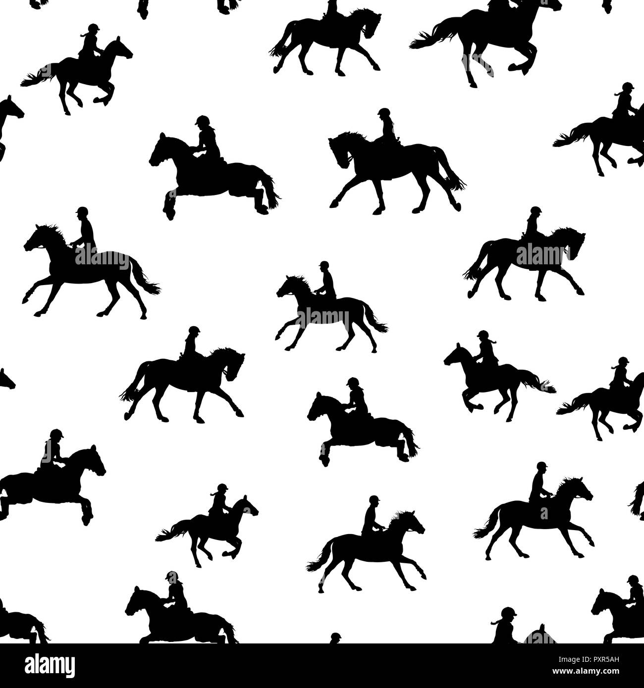 Black equestrian silhouettes on the white background Stock Vector