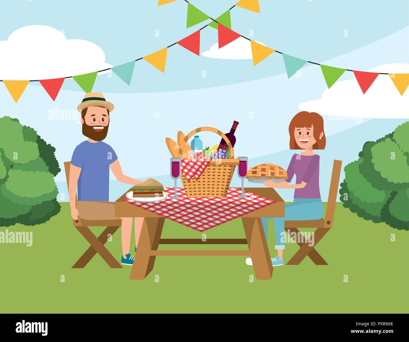 Picnic table couple Stock Vector Images - Alamy