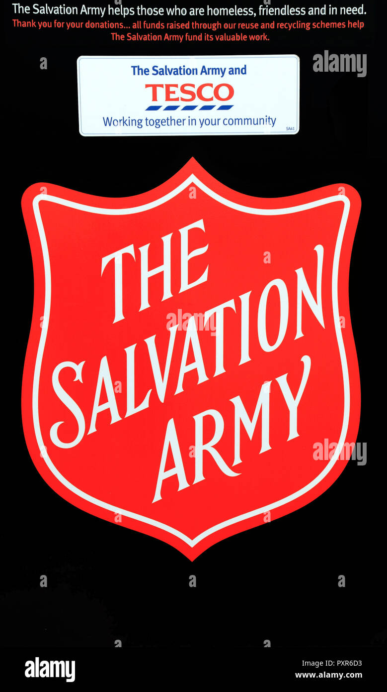 The Salvation Army, and Tesco, in partnership, logo, sign, England, UK Stock Photo