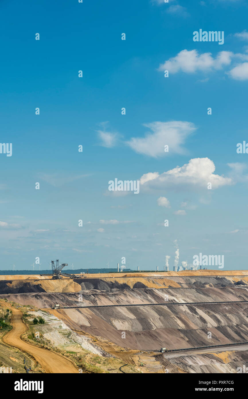 Germany, Garzweiler surface mine with power stations Frimmersdorf and Neurath Stock Photo