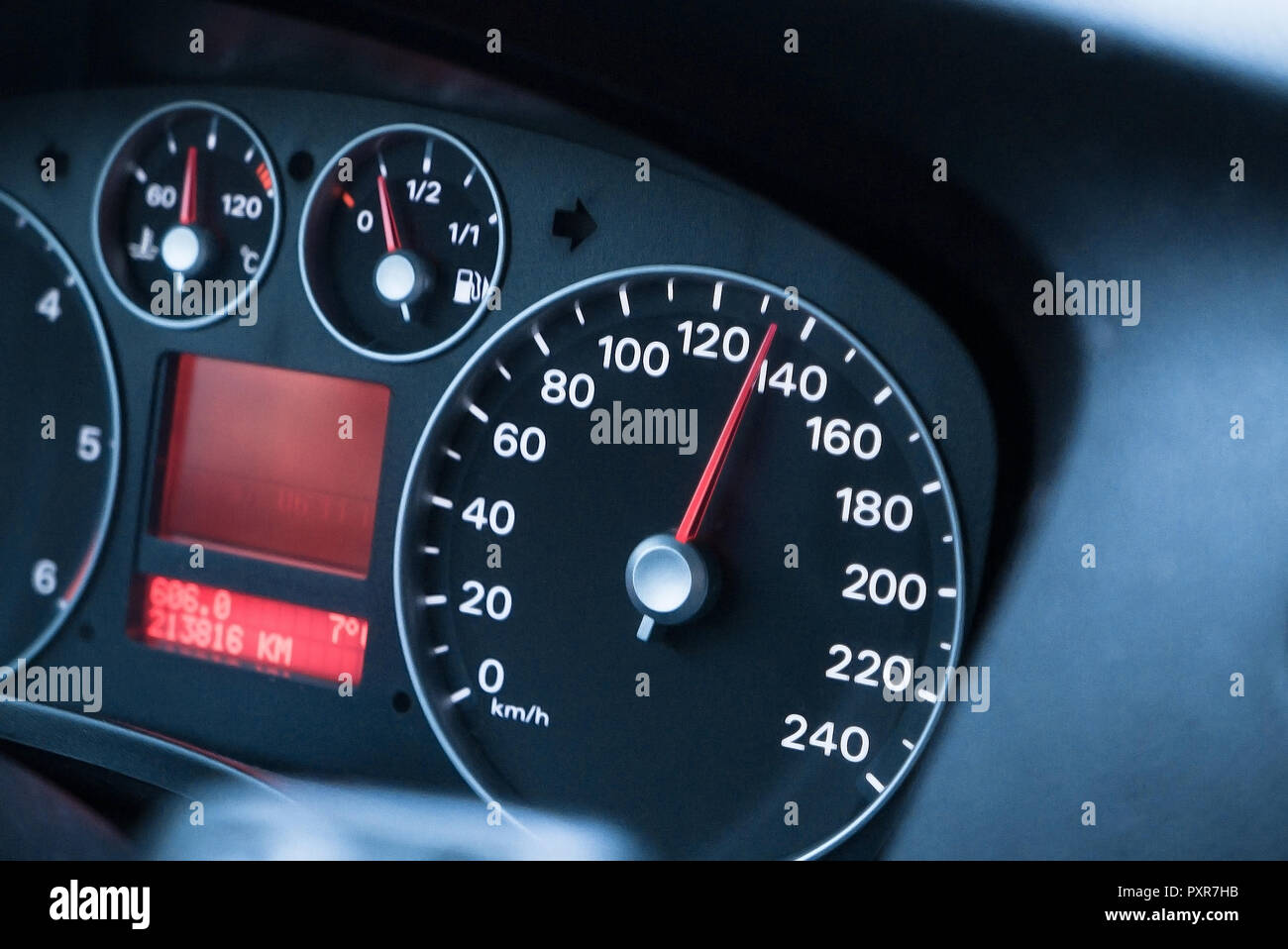 Driving at high speed, speedometer closeup Stock Photo Alamy