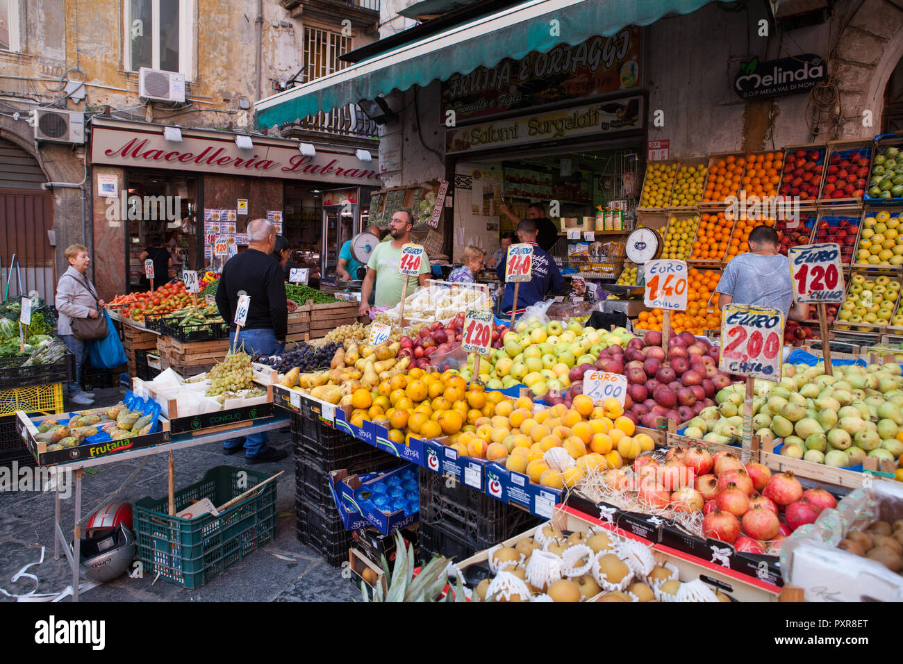 Fruit and vegetables for sale in the historic centre of Naples Stock Photo