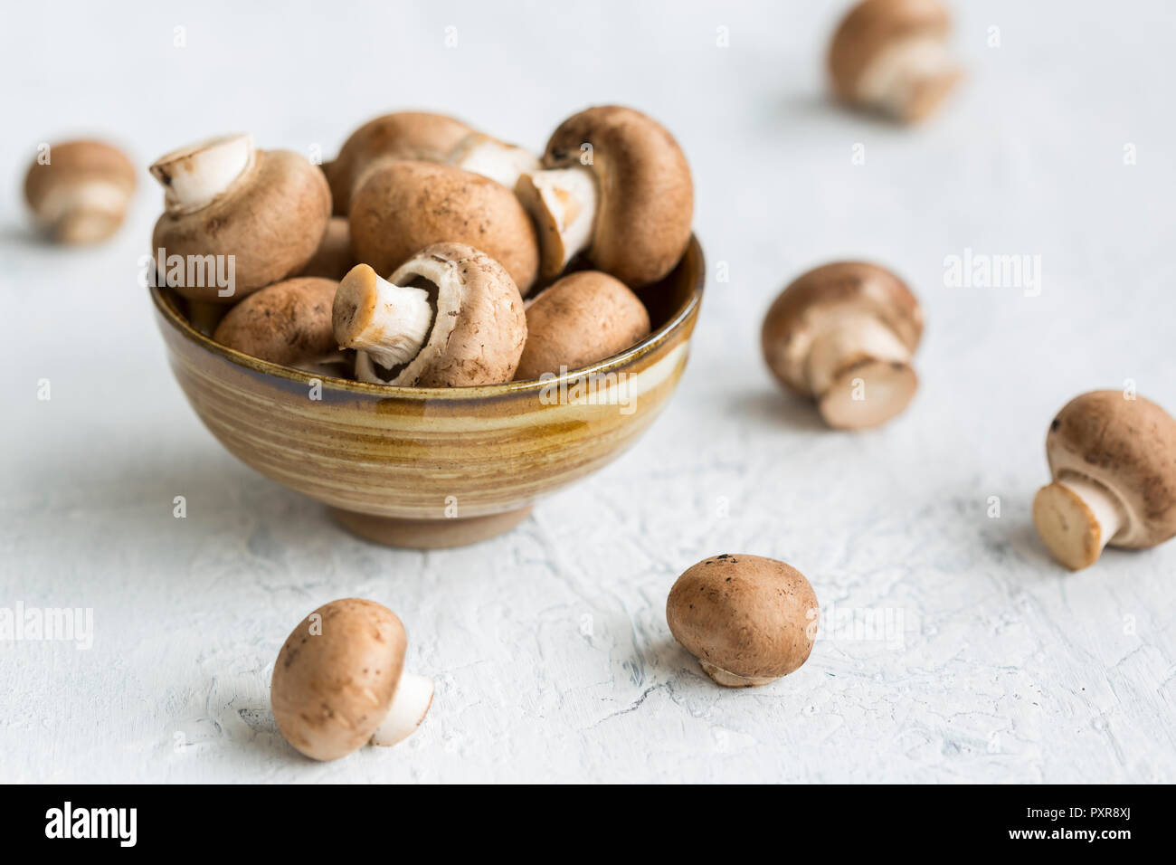 Bowl of Crimini Mushrooms Stock Photo