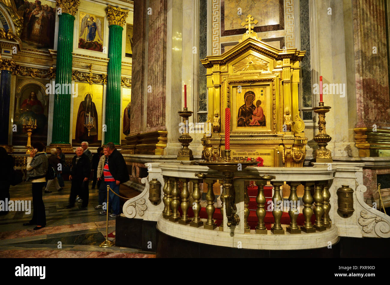 Shrine to the Wonderworking Tikhvin Icon of the Theotokos. Saint Isaac's Cathedral. Saint Petersburg, Northwestern, Russia. Stock Photo