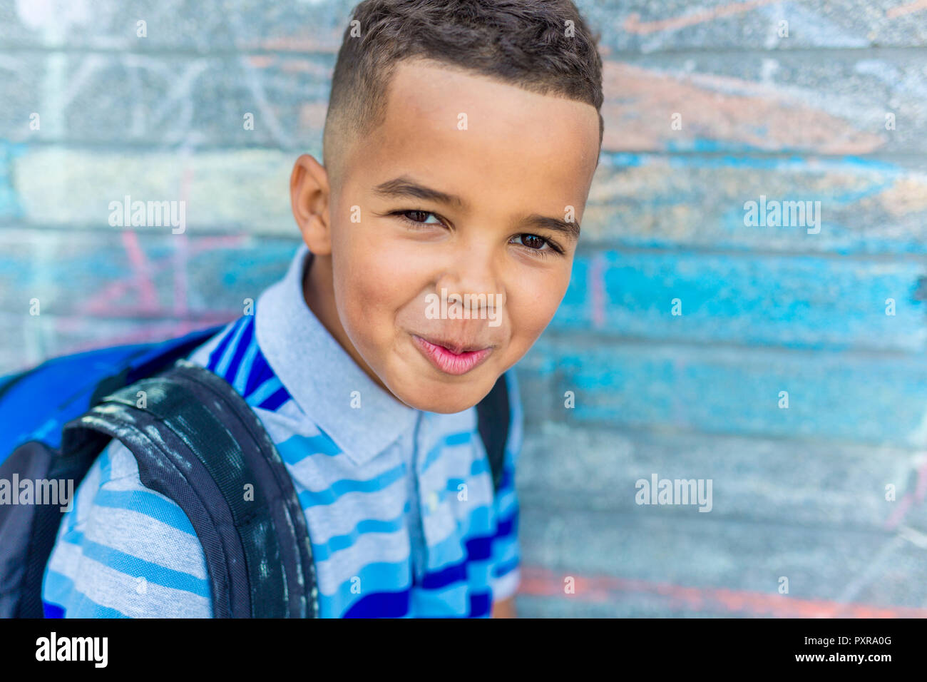 cheerful african american primary school boy with backpack Stock Photo ...