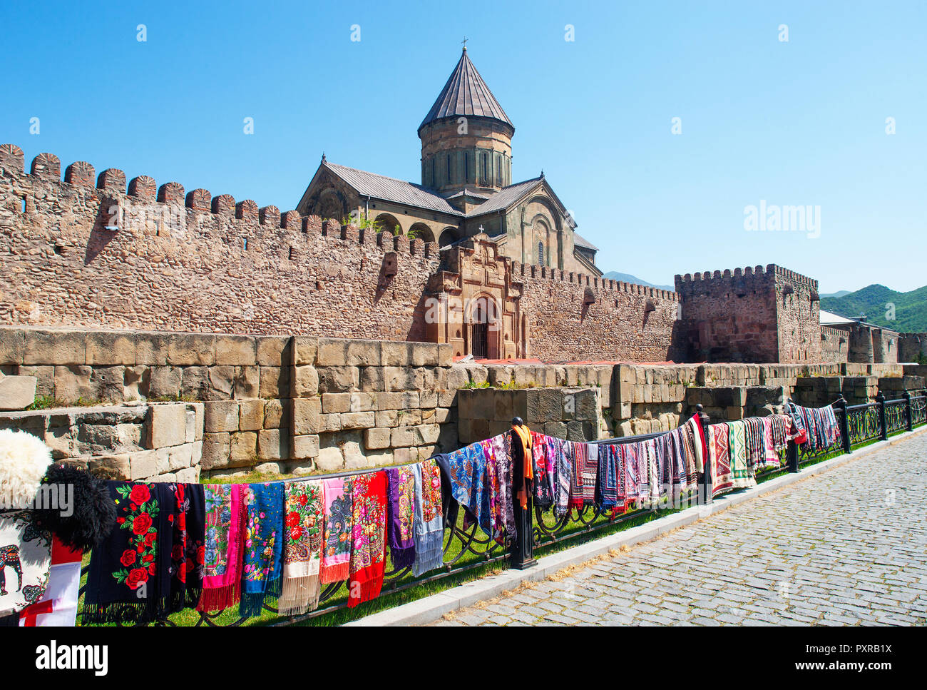 Georgia, Mtskheta, Svetitskhoveli Cathedral, Souvenir stall Stock Photo