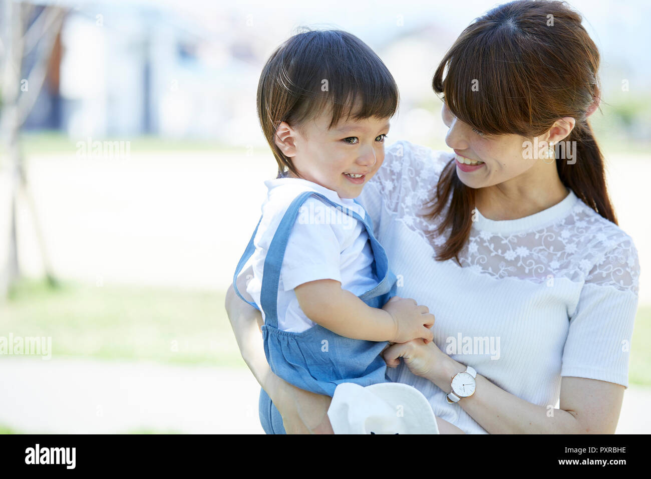 Japanese mother and son at the park Stock Photo Alamy
