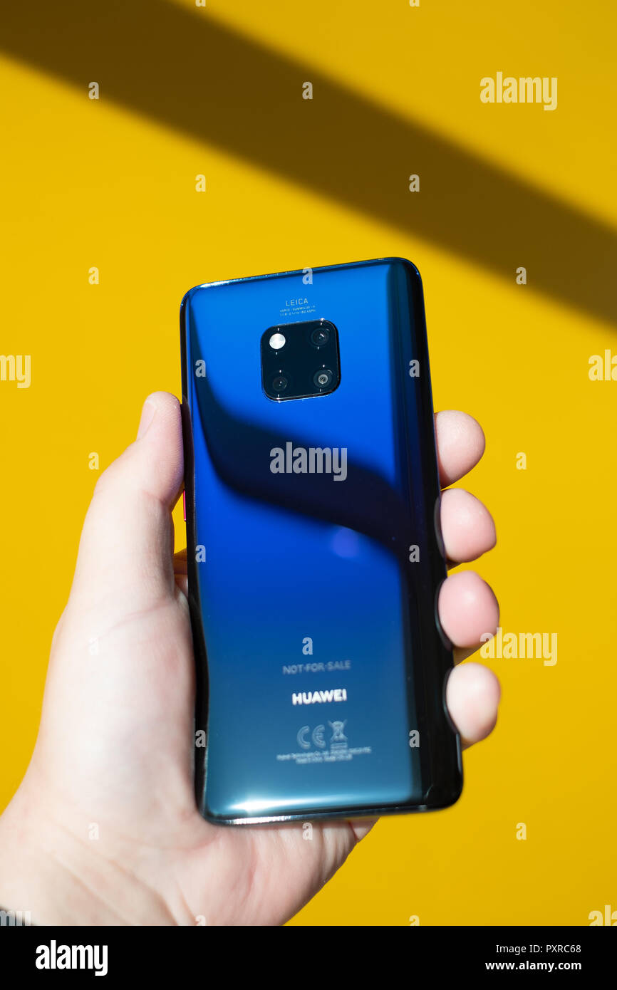 RIGA, OCTOBER 2018 - Recently launched Huawei Mate 20 Pro smartphone is displayed for editorial purposes Stock Photo