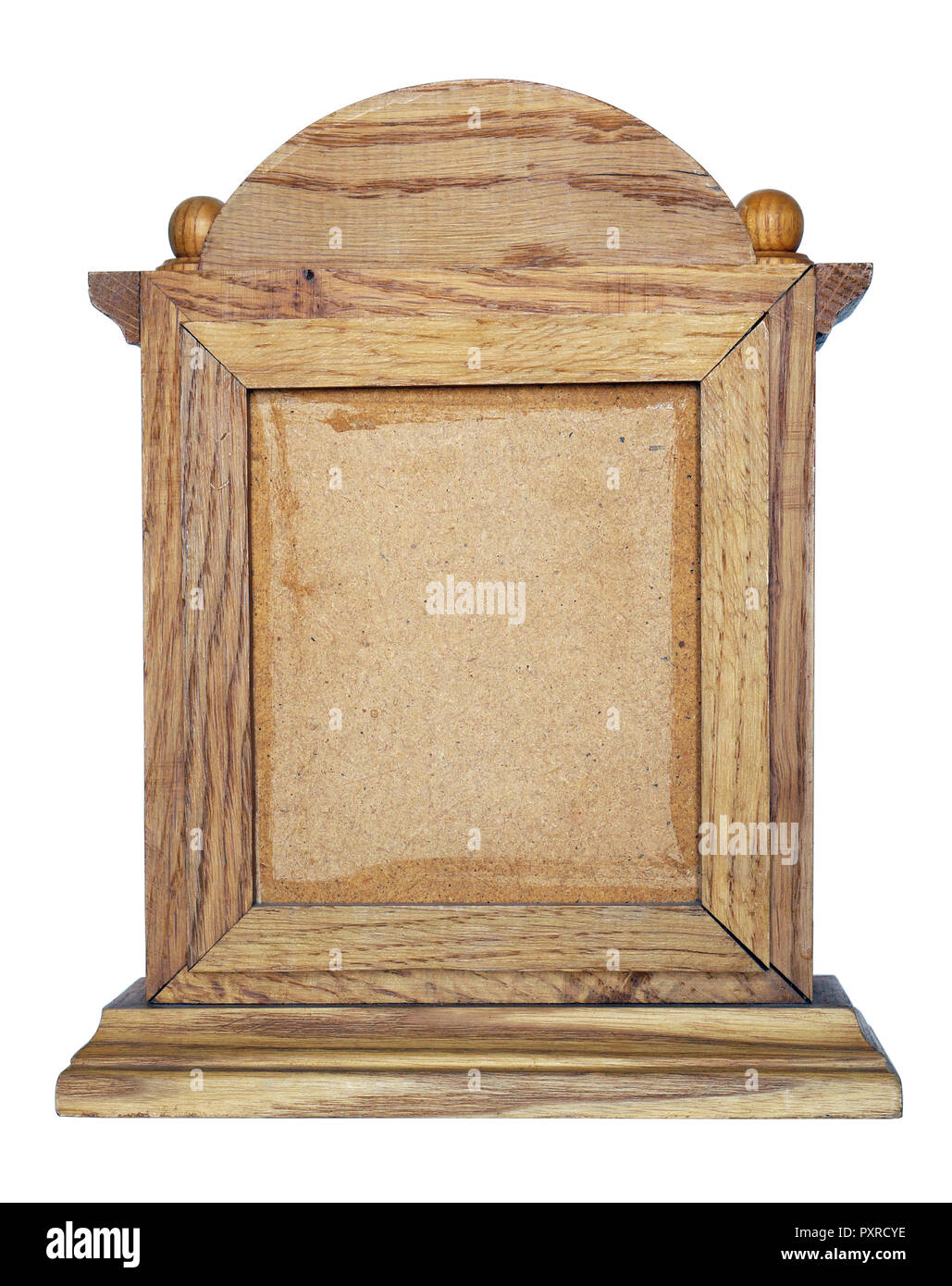 Homemade wooden rustic frame for the Christian icon of Jesus and the Virgin Mary back side. Isolated on white Stock Photo