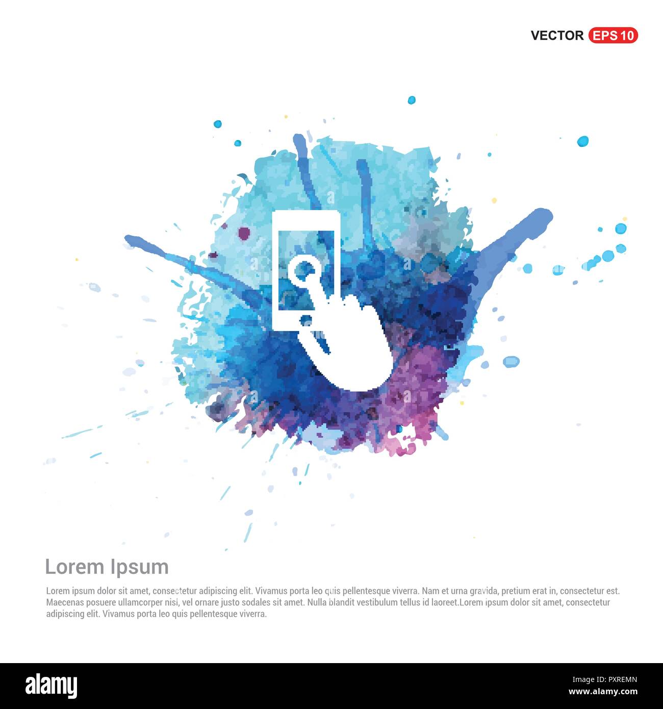 Mobile Phone With Hand Icon Watercolor Background Stock Vector