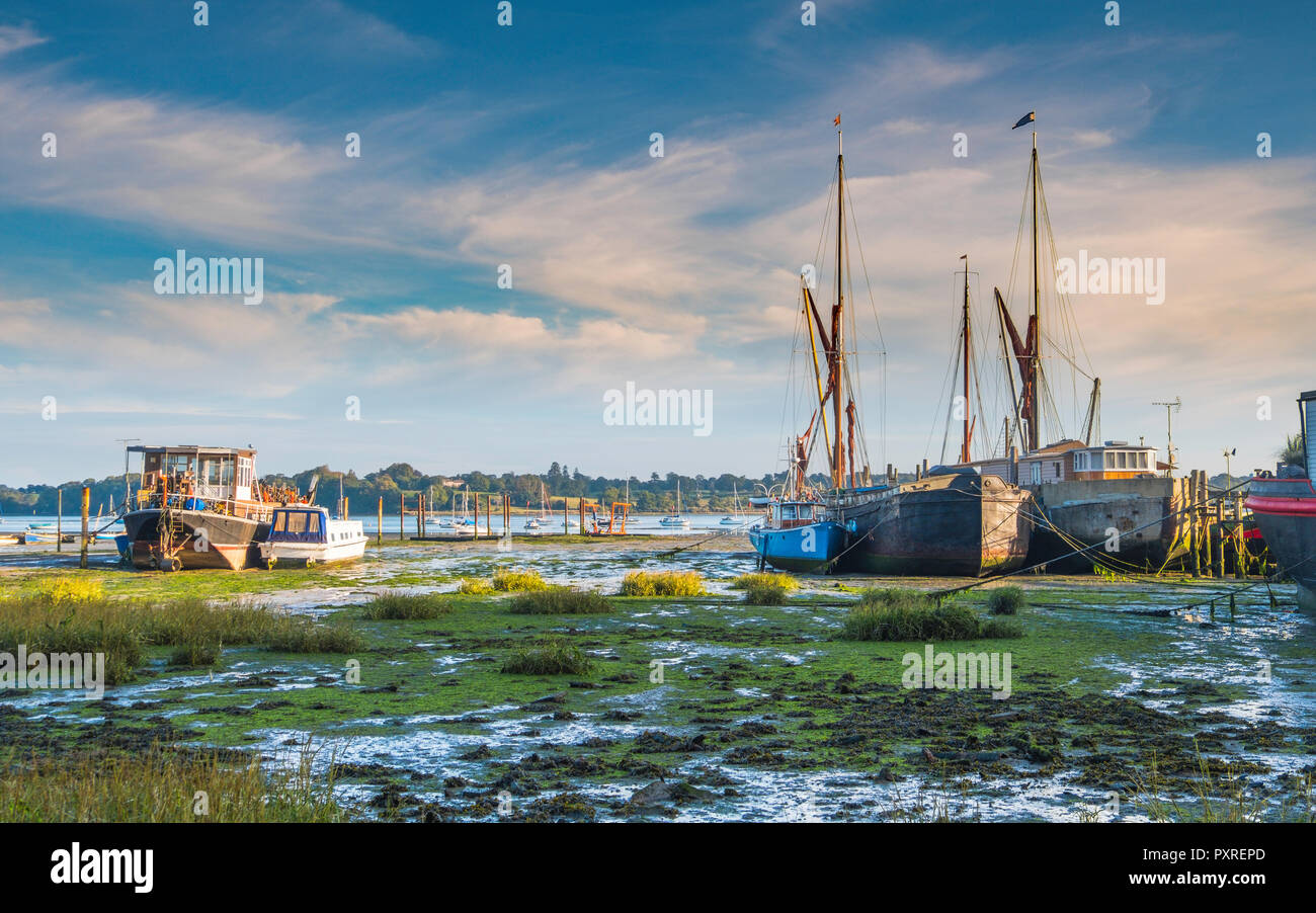 Low tide at Pin Mill in Suffolk. Stock Photo