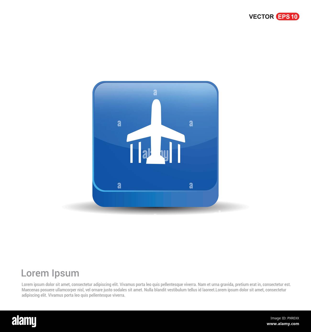 Airplane icon - 3d Blue Button. Stock Vector