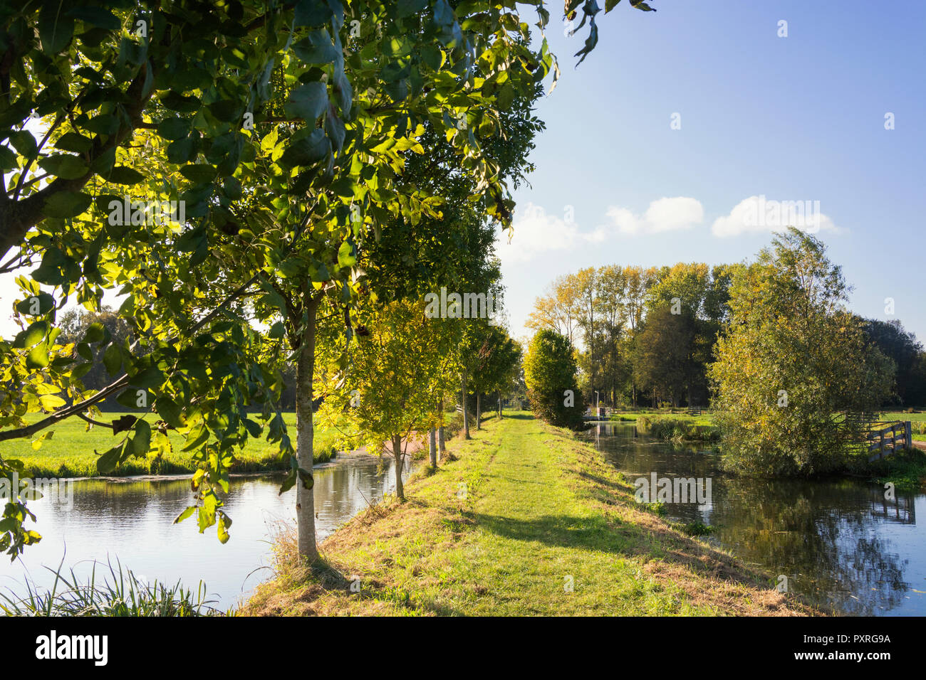 View on a part of the Pelgrimspad, a long distance walkway/path in the Netherlands. This part is in the neighbourhood of Gouda en Haastrecht Stock Photo