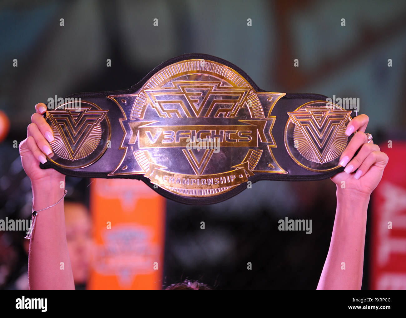 Tunica, MS, USA. 20th Oct, 2018. The V3 Fights championship belt