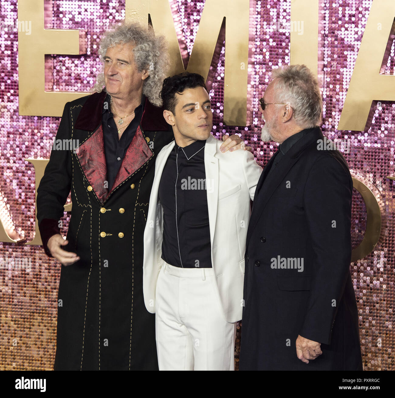 London, UK. 23rd Oct, 2018. Brian May, Rami Malek and Roger Taylor ...
