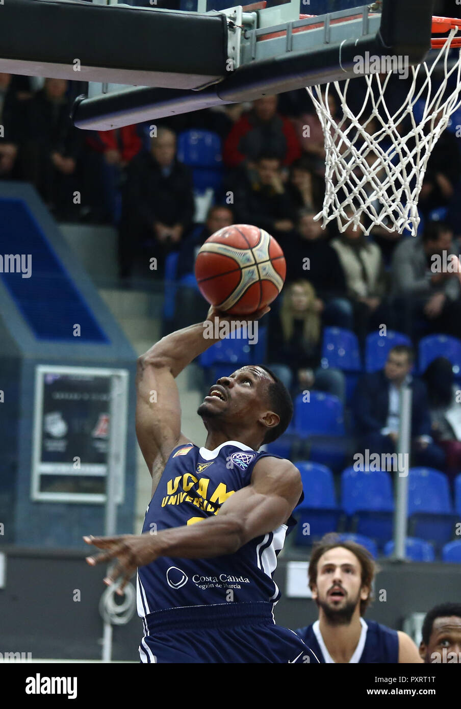 Charlon Kloof (UCAM) seen in action during the game. Basketball Champions League: BC Nizhny Novgorod (BCNN) from Russia vs Ucam Murcia Club Baloncesto (UCAM) from Spain. The game ended with the score 51: 72. Stock Photo