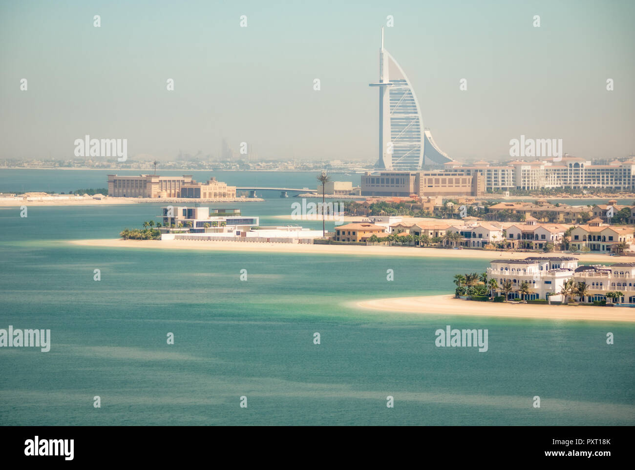 View from Atlantis Hotel to the luxury hotel Buri al Arabi and Jumeirah. Stock Photo