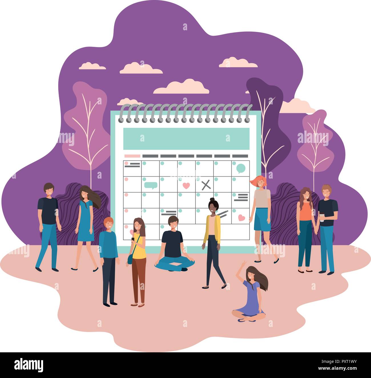 calendar with people around avatar character Stock Vector Image & Art ...