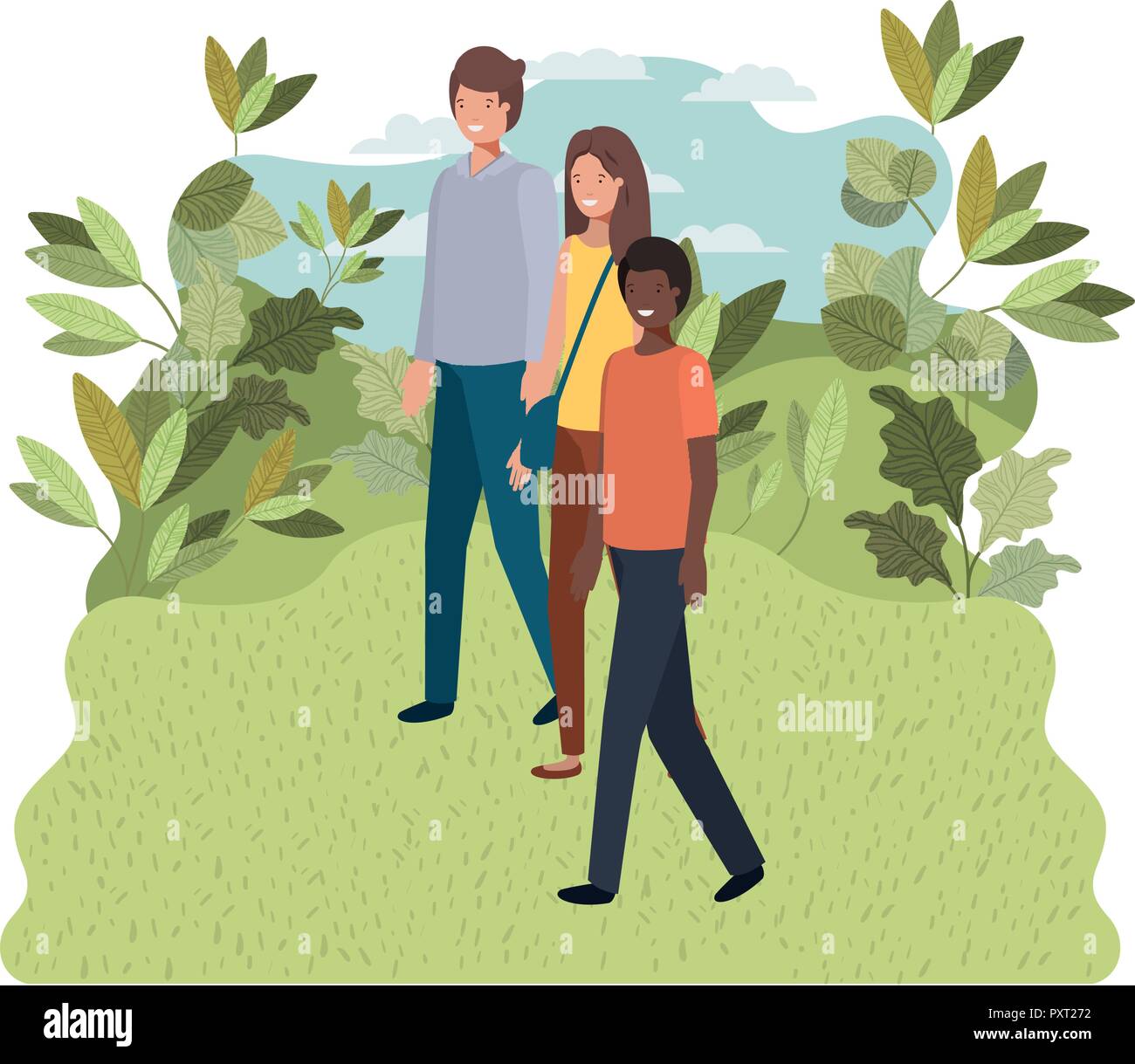 Group woman friends walking countryside Stock Vector Images - Alamy