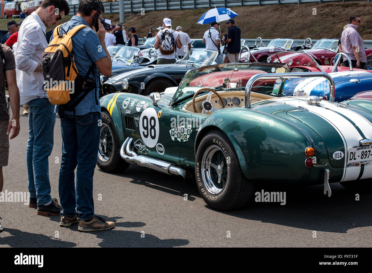 Green Ac Cobra Sports Car At Le Mans Classic Stock Photo Alamy