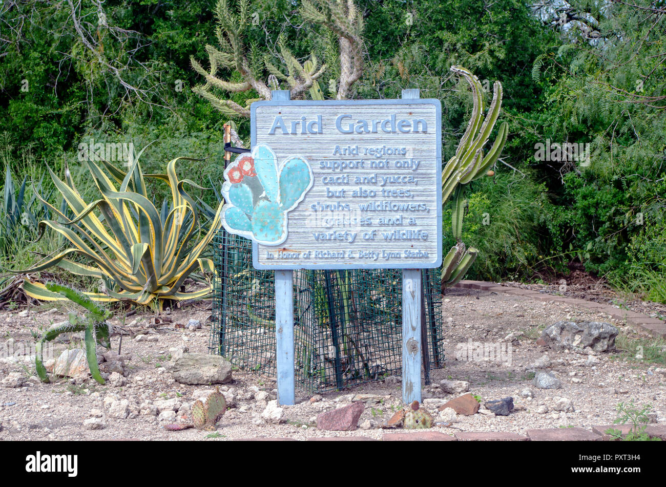 Arid Garden sign at the South Texas Botanical Gardens and Nature Center in Corpus Christi, Texas USA. Stock Photo