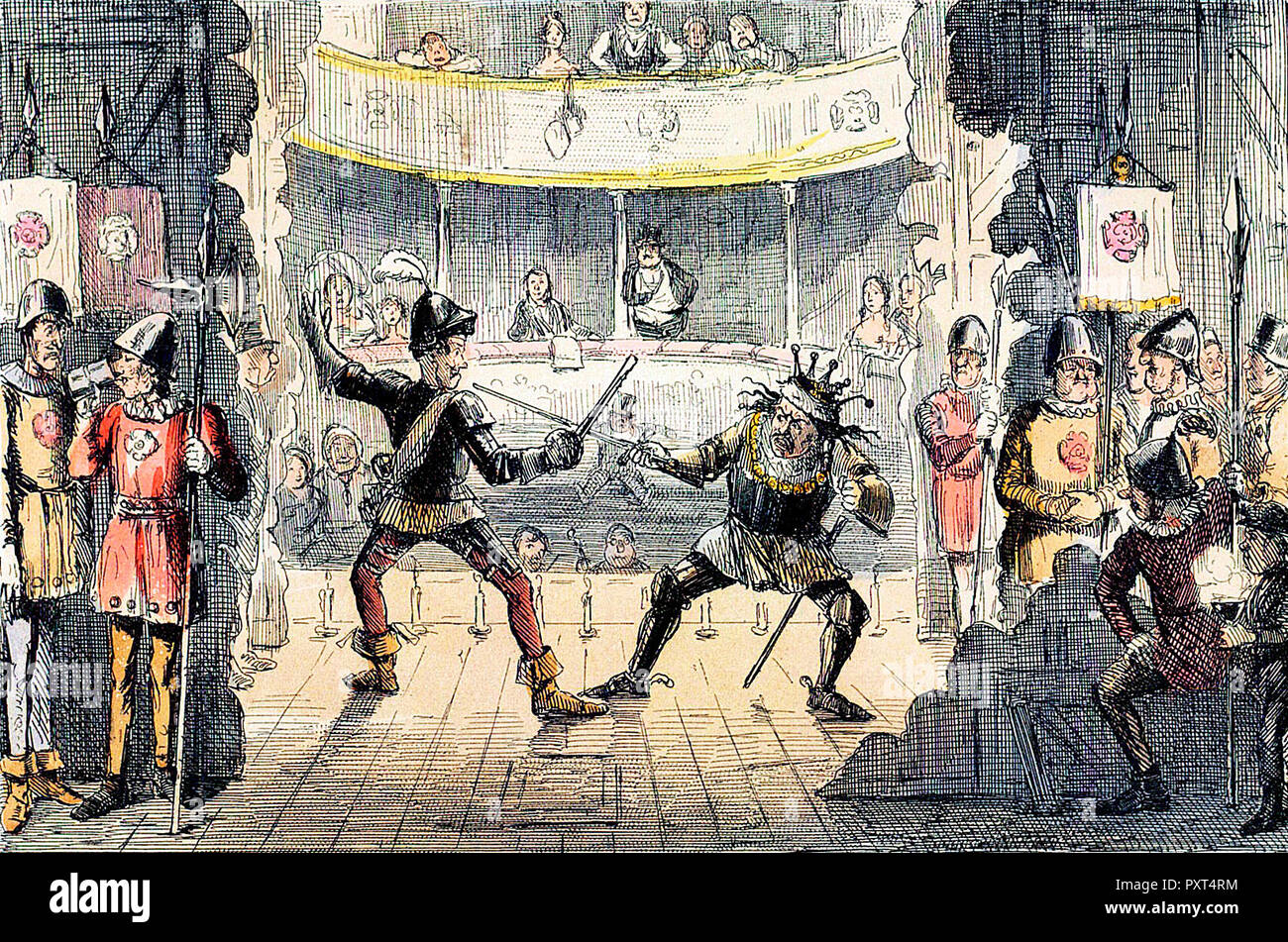 The Battle of Bosworth Field - A Scene from the Great Drama of History: John Leech's illustration of Gilbert Abbott à Beckett's parodical criticism of the Victorian attitude towards history, circa 1848 Stock Photo