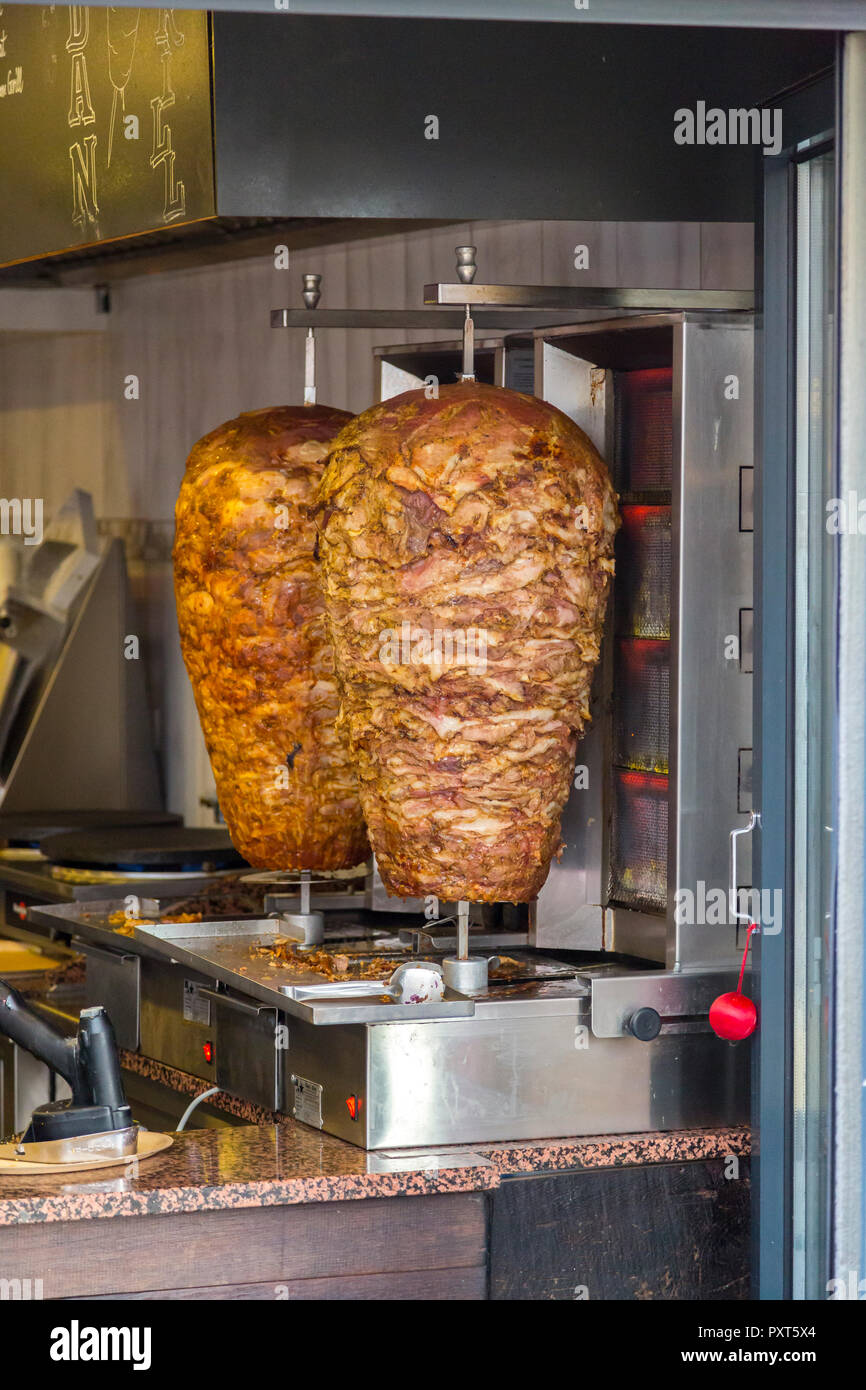 Meat skewer, doner kebab snack stand, Germany Stock Photo - Alamy