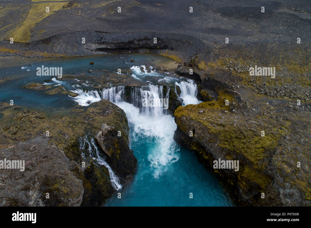 Sigoldufoss waterfall in volcanic landscape, Suðurland, Iceland Stock Photo