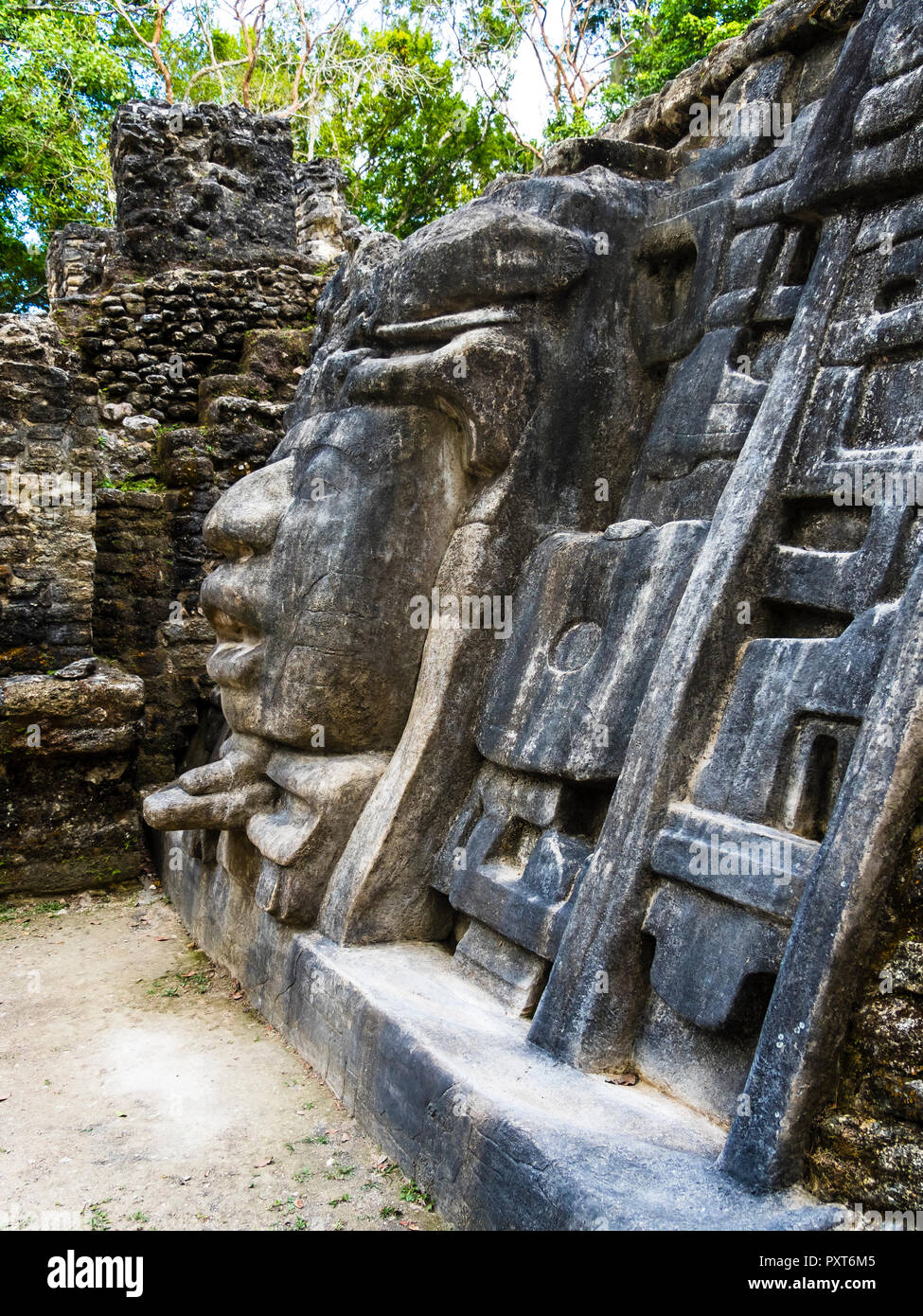 Maya Site, Lamanei Mask Temple, Lamanai Archaeological Site, Orange Walk District, Yucatan Peninsula, Belize Stock Photo