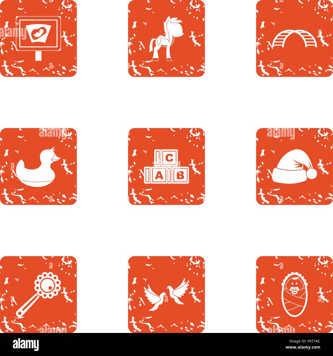 School course icons set, grunge style Stock Vector