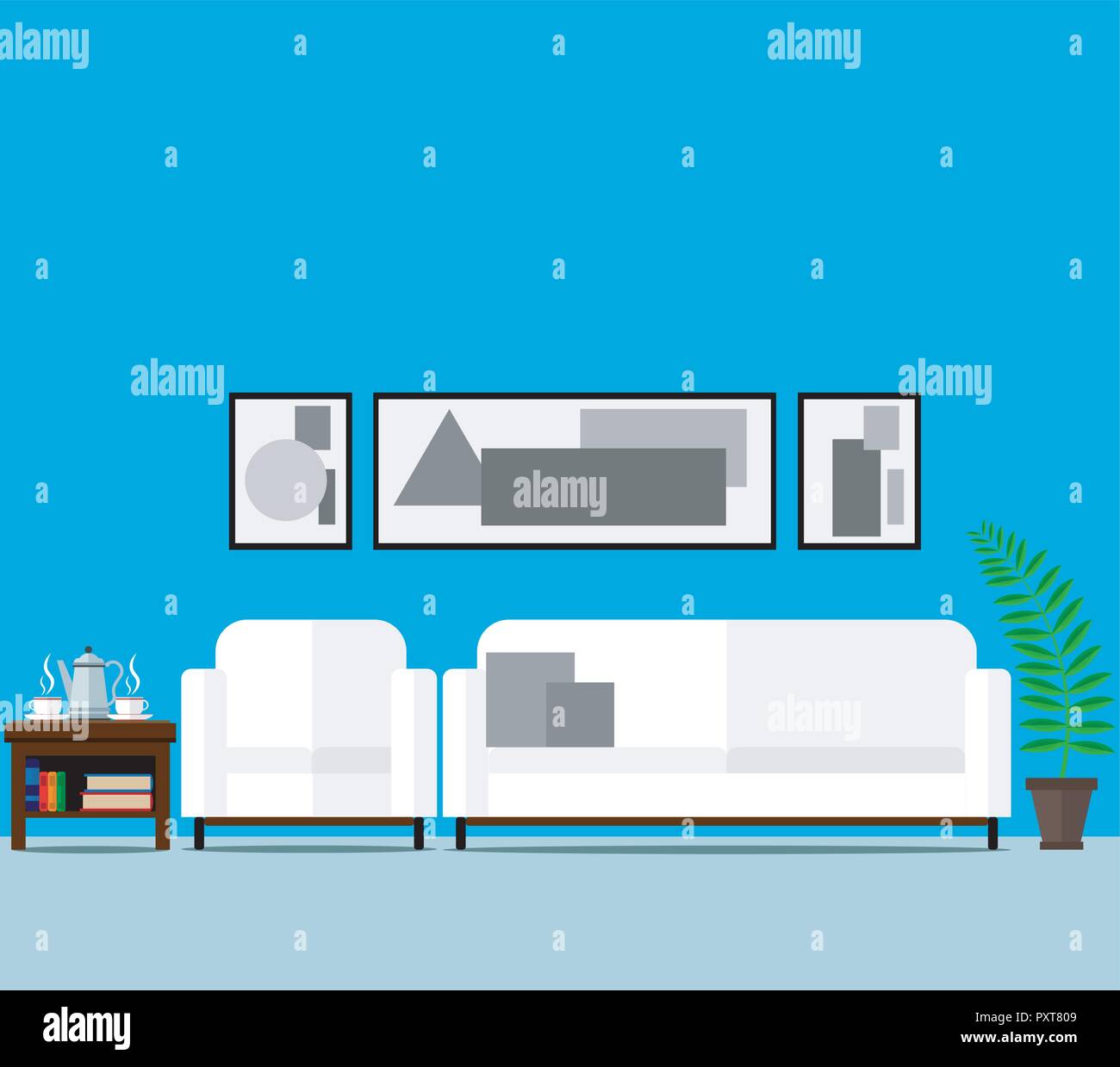 The interior of the living room in a minimalist style. Vector ...