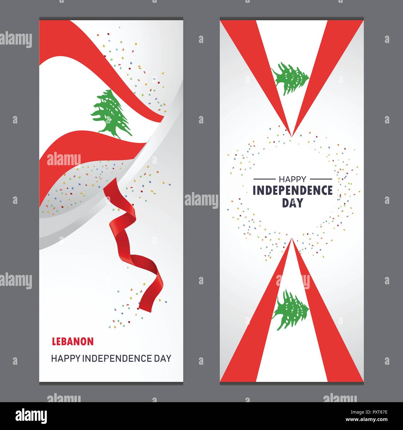 Lebanon Happy independence day Confetti Celebration Background Vertical Banner set Stock Vector