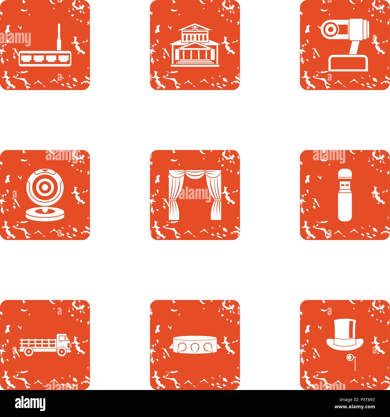 Progress in robotics icons set, grunge style Stock Vector