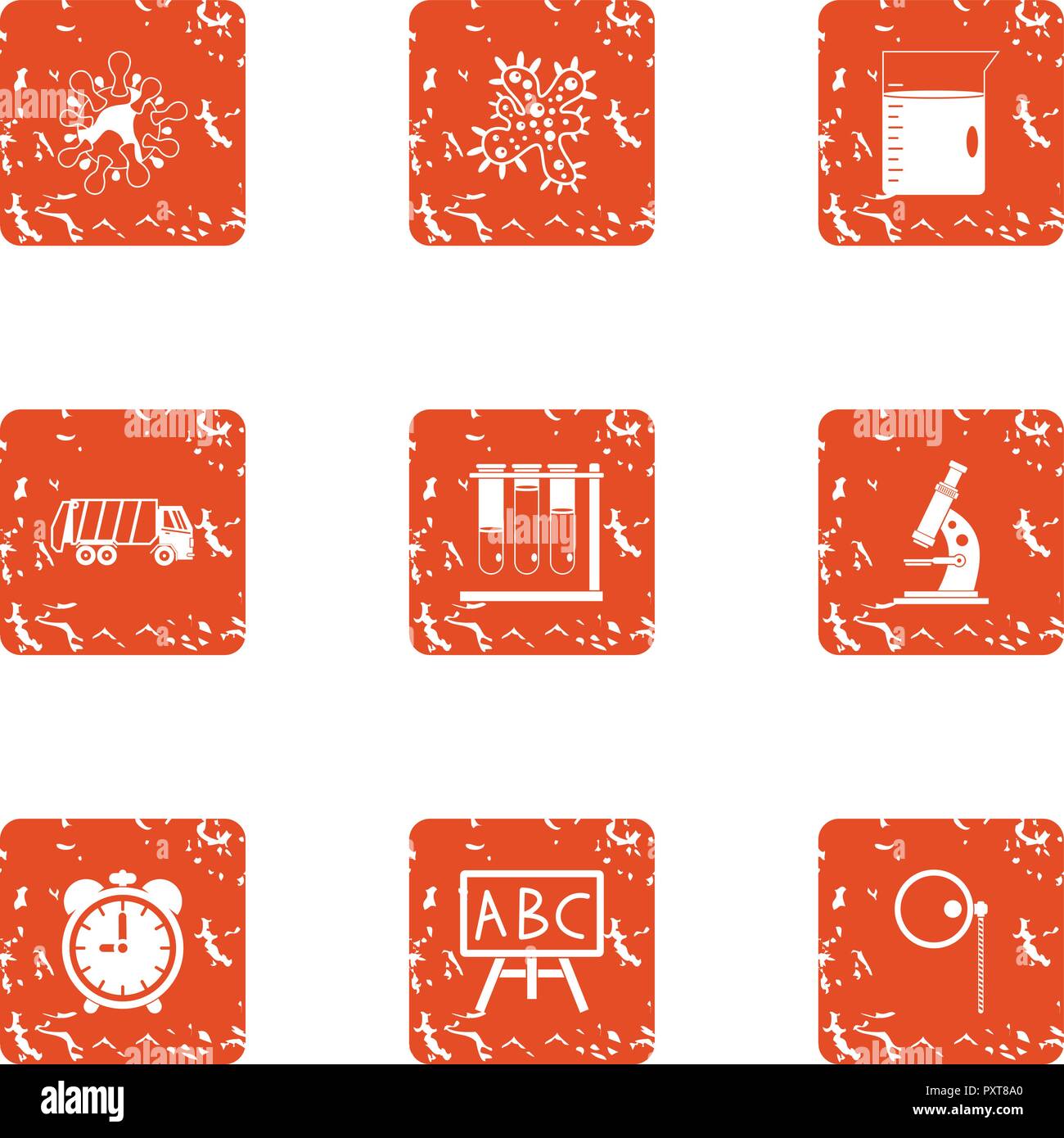 Explore the microworld icons set, grunge style Stock Vector