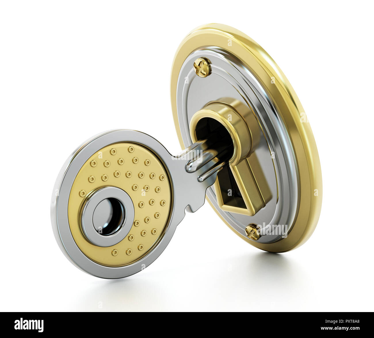 golden lock and copper key space isolated. concept 3d illustration or 3d  render 13714140 PNG