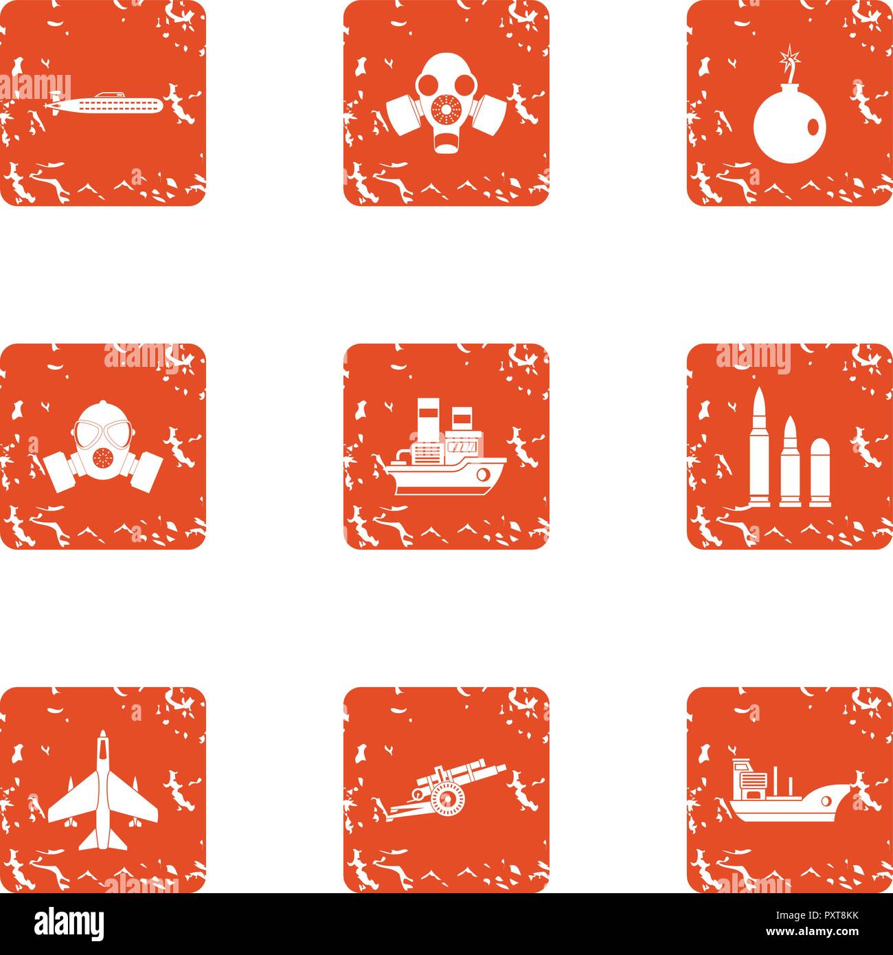 Submariner icons set, grunge style Stock Vector