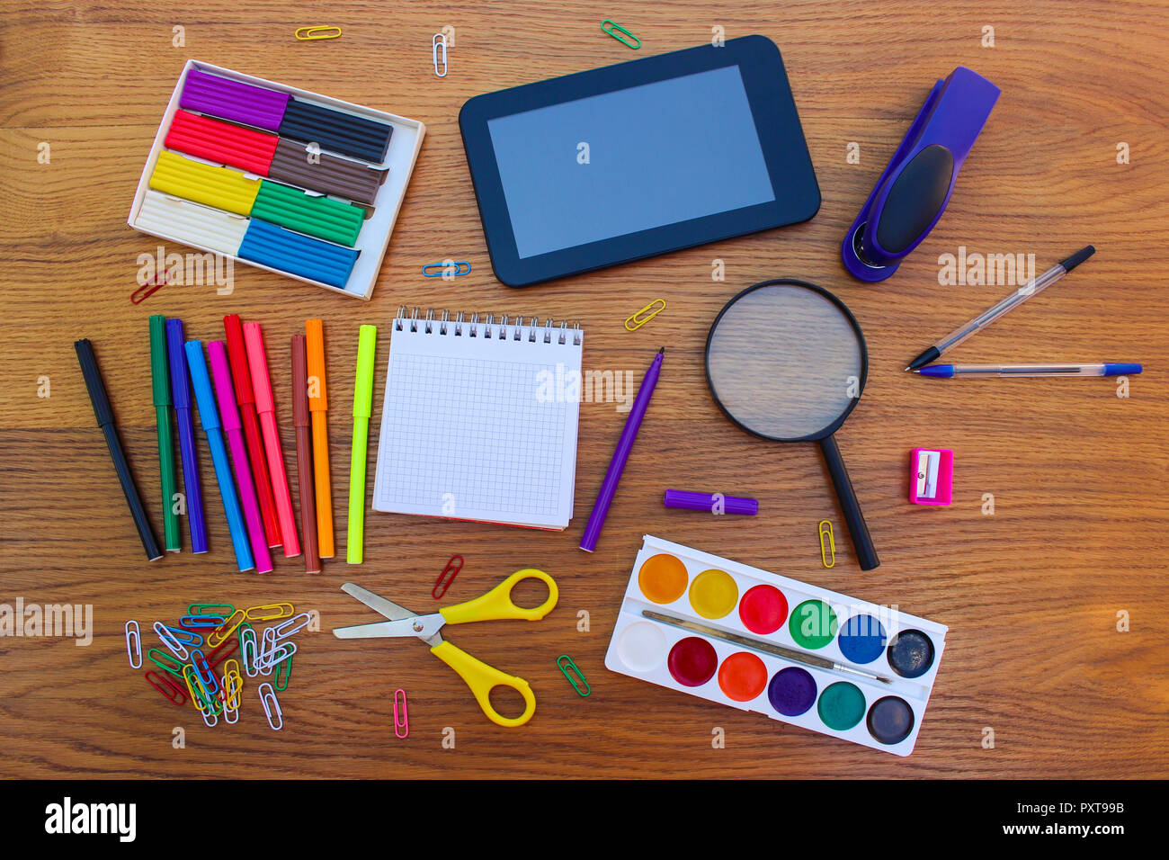 Stationery objects. School and office supplies. back to school Stock