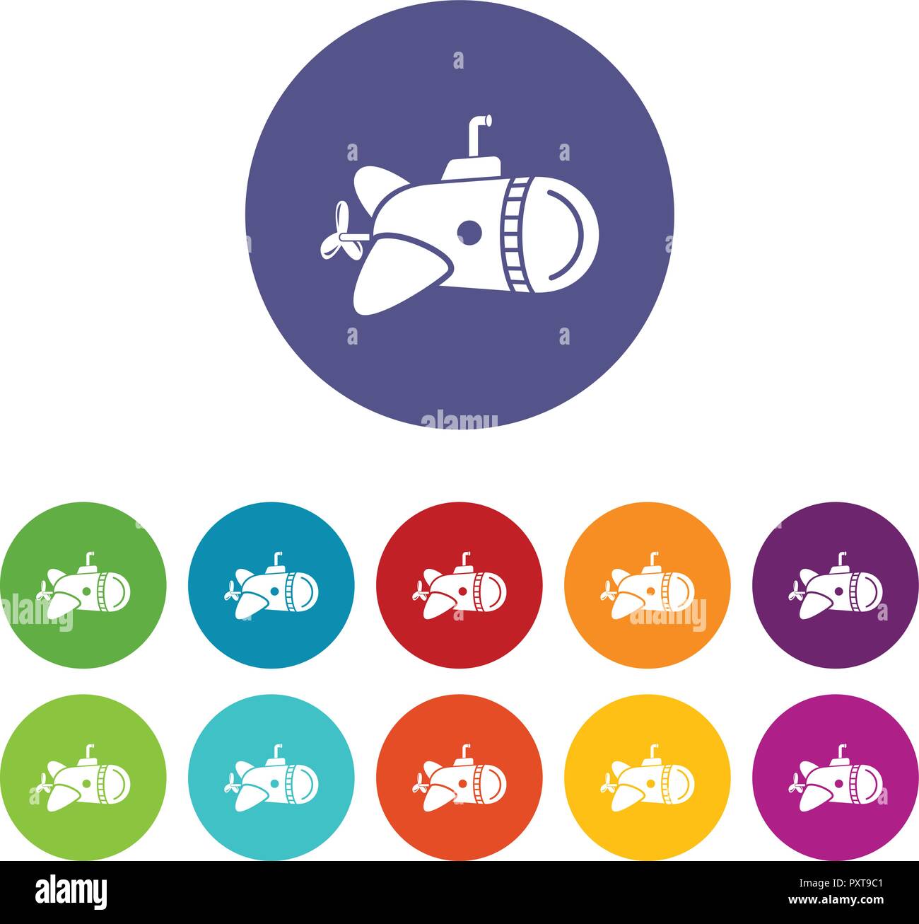 Submarine with round nose icon, simple style. Stock Vector