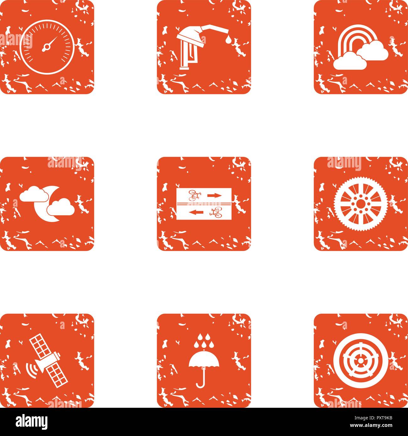Tech night icons set, grunge style Stock Vector