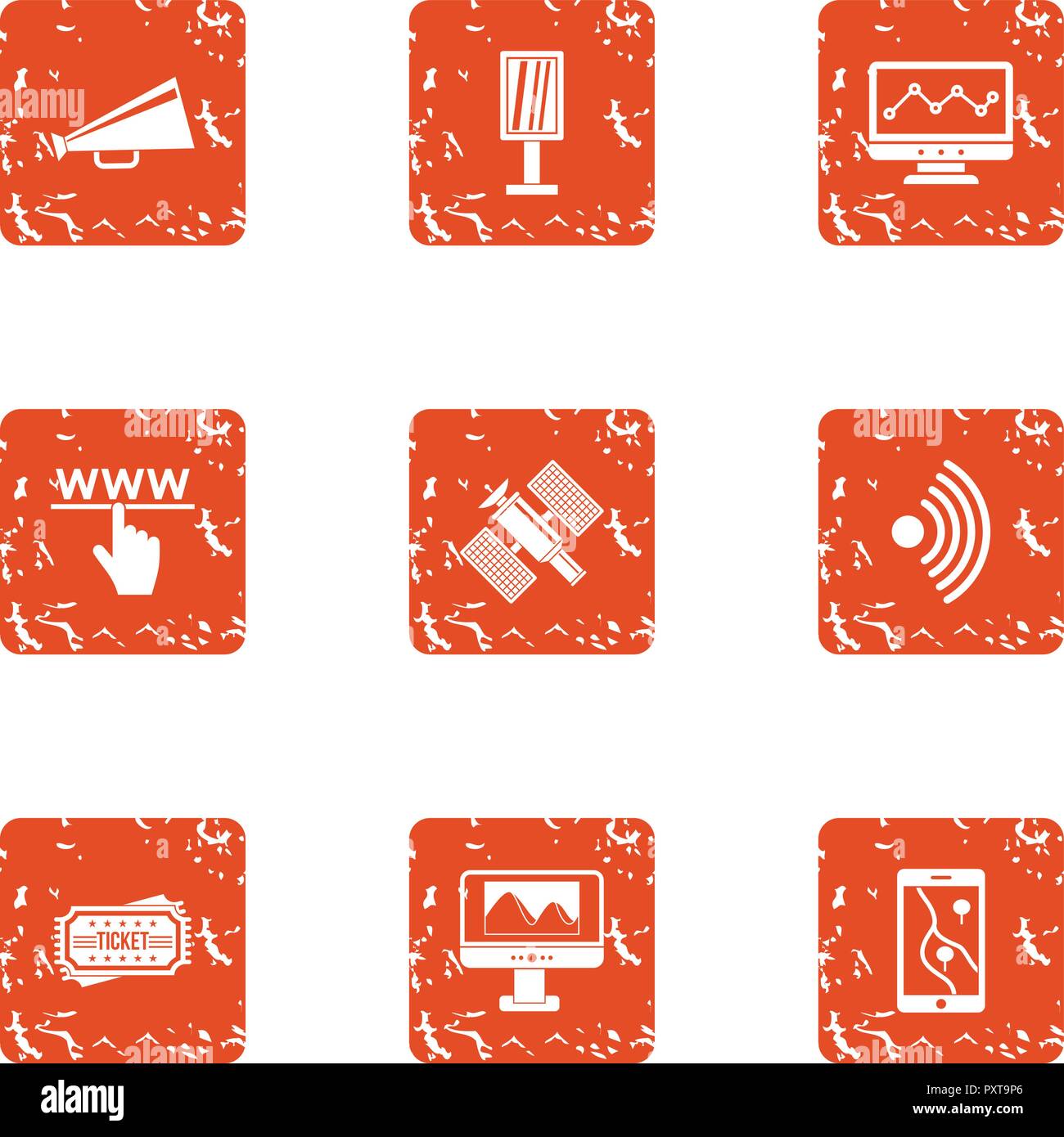 Satellite intervention icons set, grunge style Stock Vector