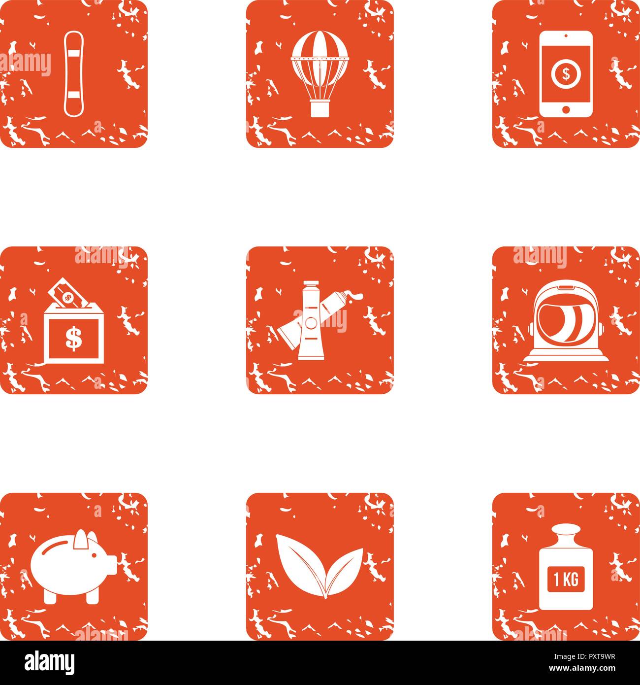 Refinance icons set, grunge style Stock Vector