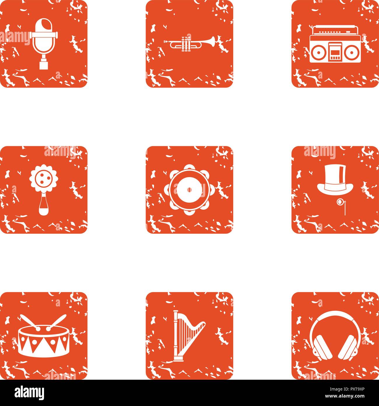 Chime icons set, grunge style Stock Vector