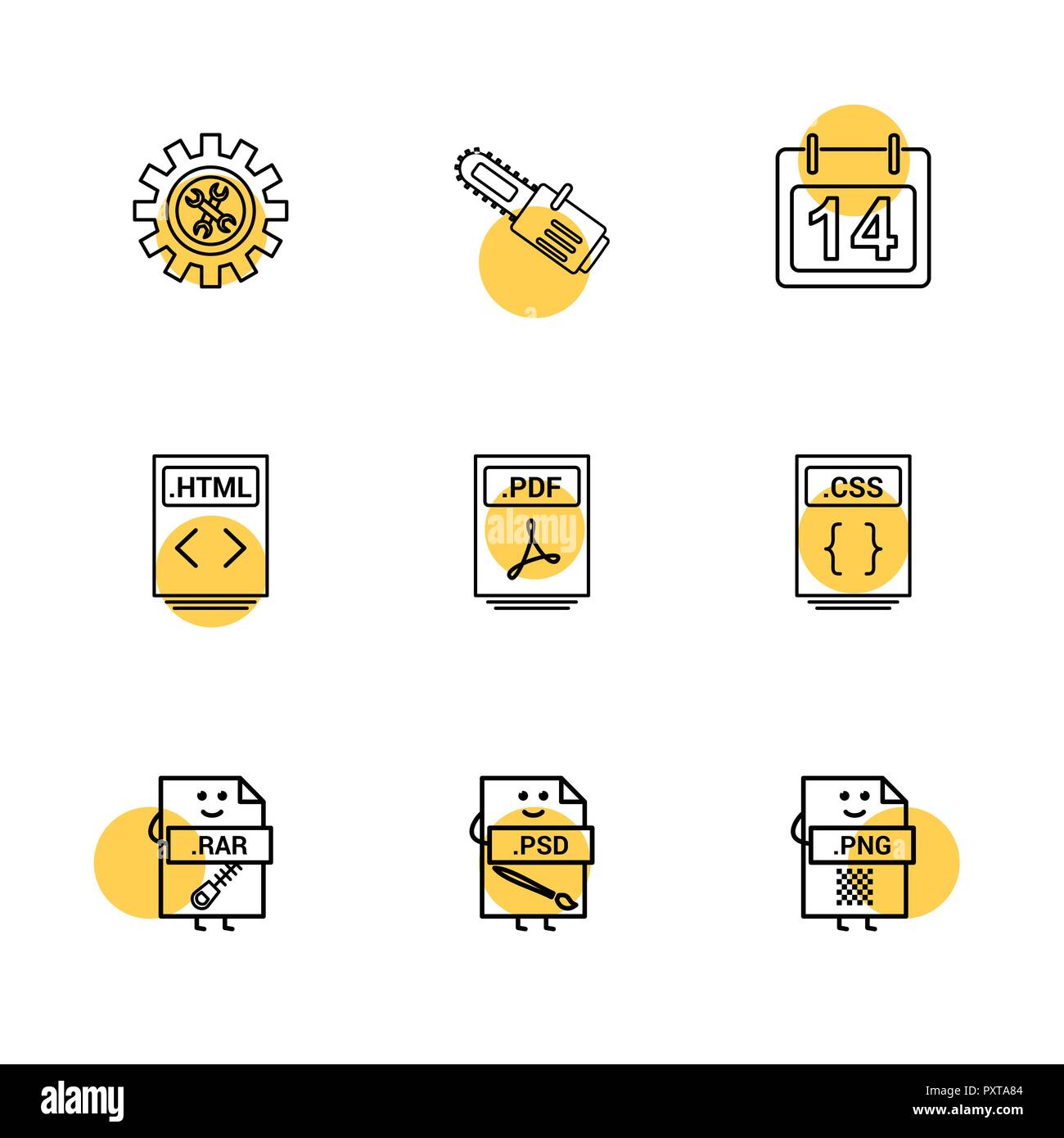 Gear Cutter Calender Html File Pdf File Css File Compressed File Rar Psd Photoshop Png File 9icon Vector Design Flat Collect Stock Vector Image Art Alamy