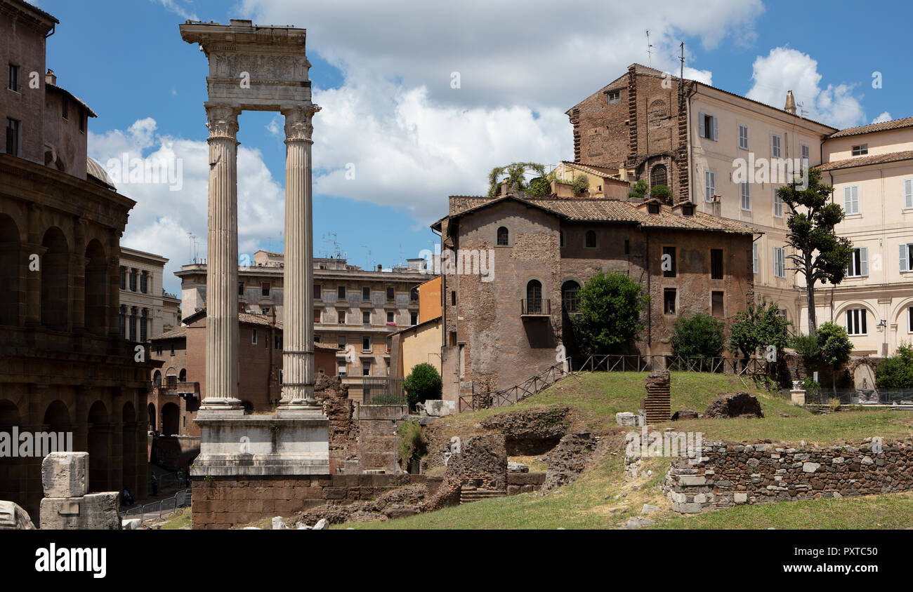 The archeological area around the Temple of Apollo Sosianus and the Theatre of Marcellus in Rome. Stock Photo