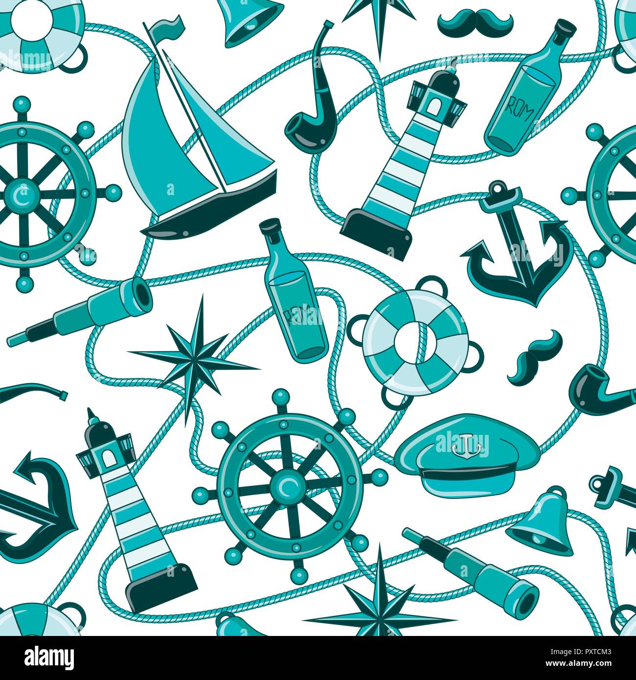 Sailor pattern. Seamless pattern of a pirate ship and attributes. hand ...