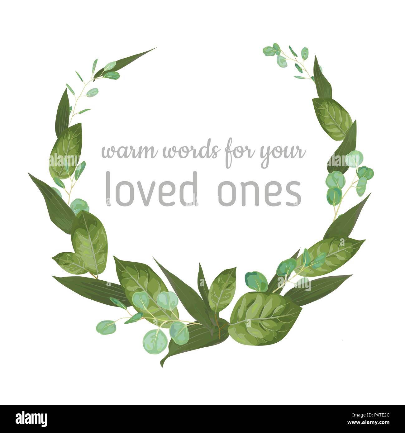 Wedding invite invitation card vector floral greenery design. Eucalyptus, lily leaves, waxflower natural, botanical green, decorative semicircle, circ Stock Vector