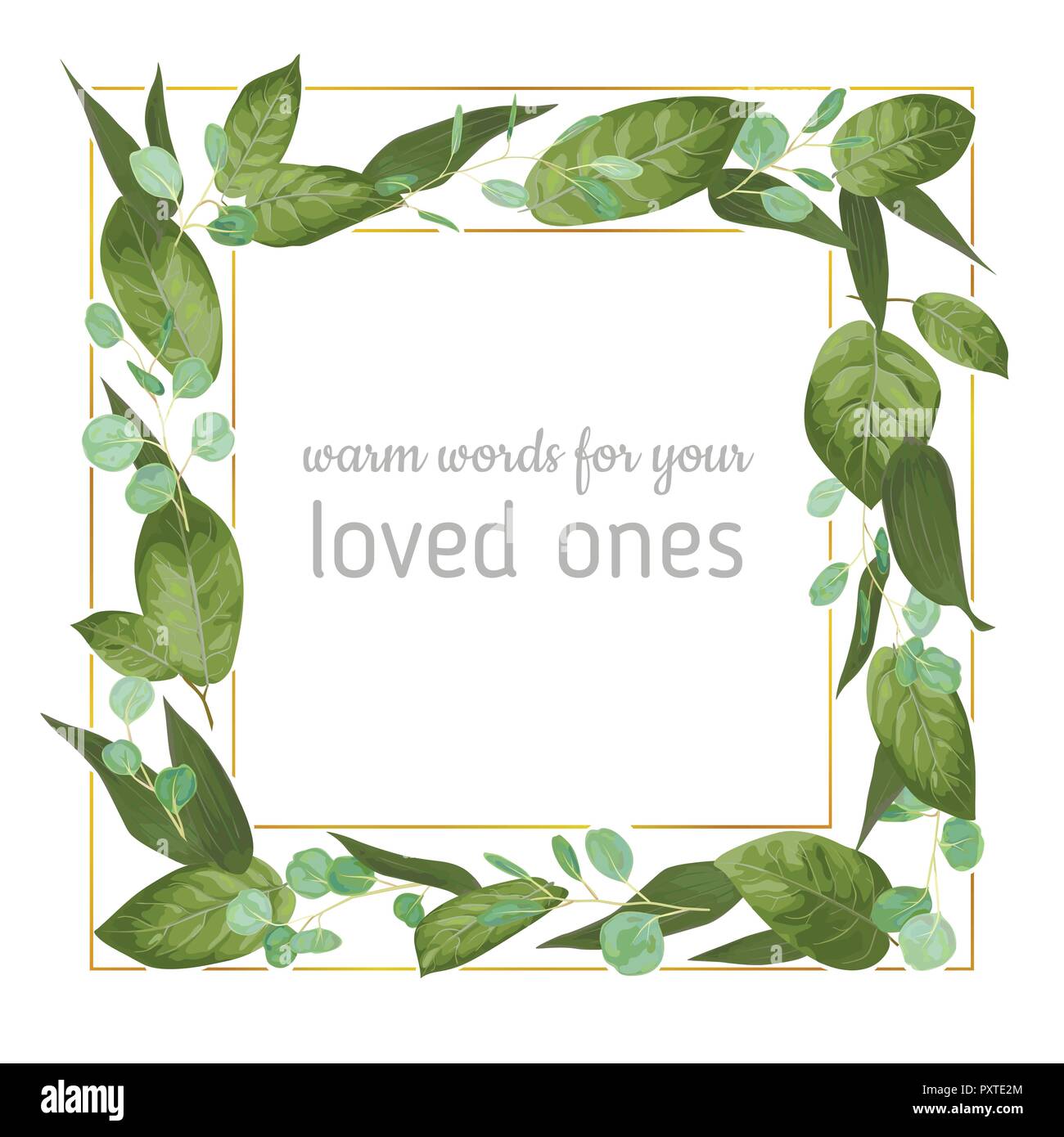 Wedding invite invitation card vector floral greenery design. Eucalyptus, lily leaves, waxflower natural, botanical green, decorative square. Greeting Stock Vector