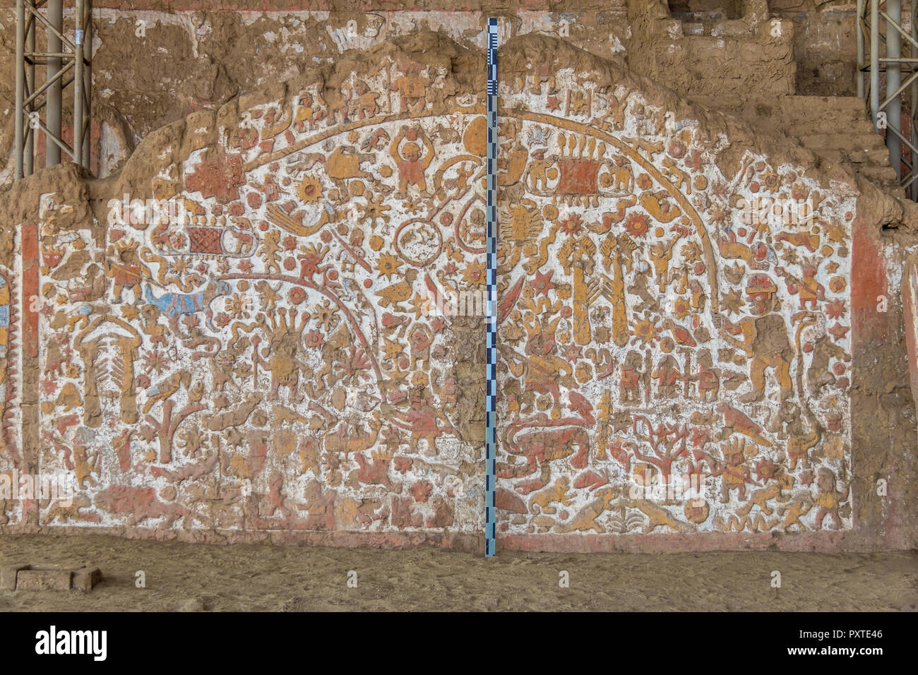 Ancient Mural at Huaca de la Luna archaeological site Trujillo, Peru