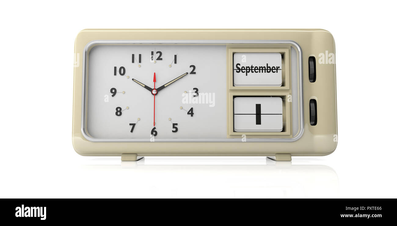 Back to school. Old retro vintage alarm clock with September 1 date ...